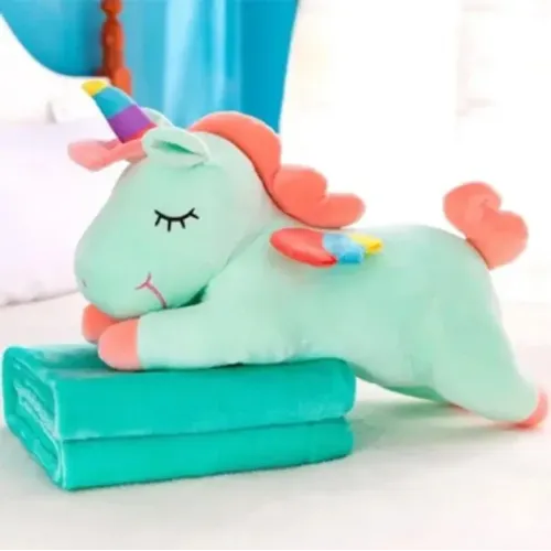 М'яка іграшка Єдиноріг з пледом подушка плед 110х160 см жовтий