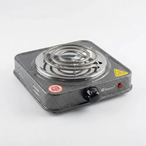 Електрична плита настільна 1 конфорка Domotec. Спіральна електроплитка для дачі 1000 Вт (Сіра)