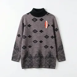 Женская туника-свитер ангора с орнаментом, серо-лиловая (52-56). Удлиненная зимняя кофта батал