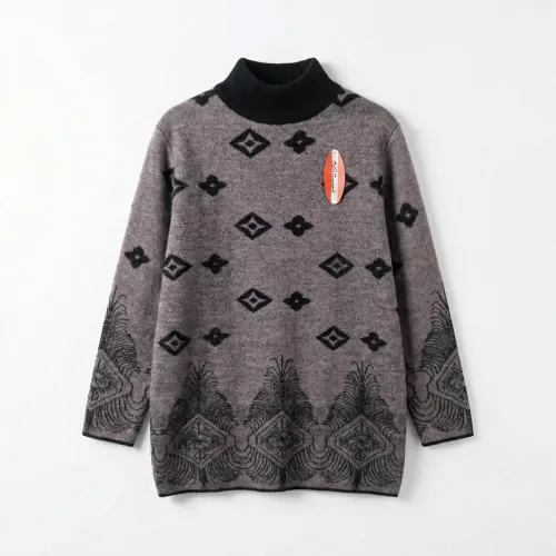 Жіноча туніка-светр ангора з орнаментом, сіро-лілова (52-56). Подовжена зимова кофта батал