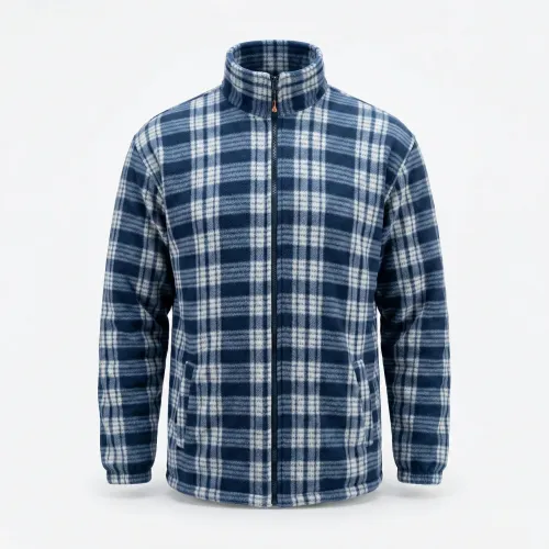 Чоловіча зимова кофта на хутрі в клітинку (Манжети). Тепла куртка на блискавці 50-60 DUNAUONE