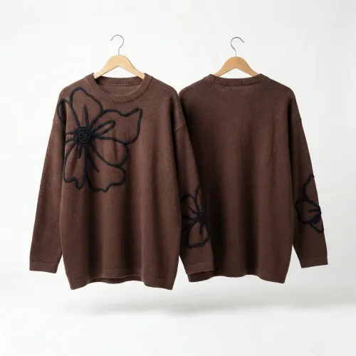 Жіночий светр Туреччина (48-52). Коричнева туніка з квітковим принтом, оверсайз джемпер