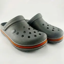 Сабо крокси (пінка) сірі з помаранчевою смугою | Унісекс, Спортивні, Розміри 36-46