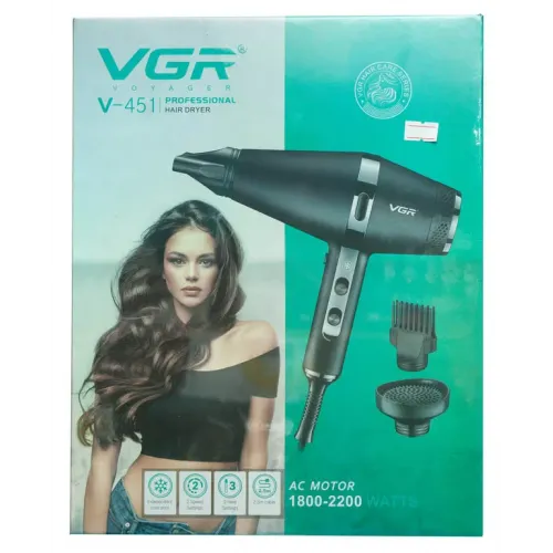 Фен для волосся VGR V-451 2200 Вт 3 насадки іонізація, турбо режим 2 швидкості Professional