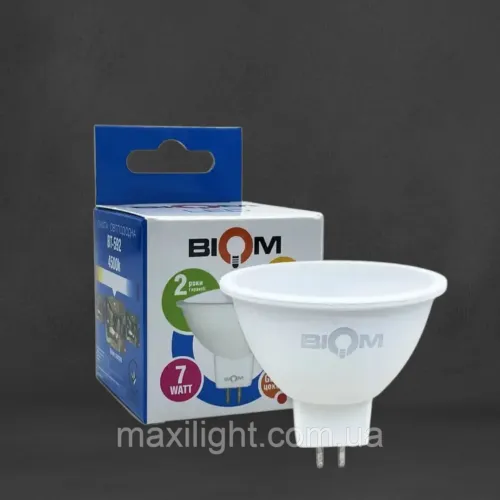 Точкова Світлодіодна Лампа BIOM MR16 7W 12V цоколь GU5.3 4500К нейтральний білий