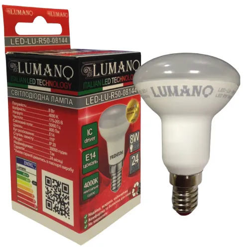 Лампа LED R50-8W-E14-4000K 630Lm LU-R50-08144