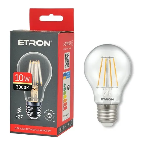 Світлодіодна LED лампа 10W А60 E27 ETRON 1-EFP-107 Filament 3000K