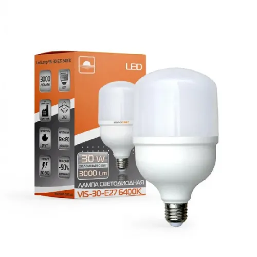 Лампа LED EVROLIGHT 30Вт 6400K 3000Лм E27 VIS-30-E27 (світлодіодна високопотужна)