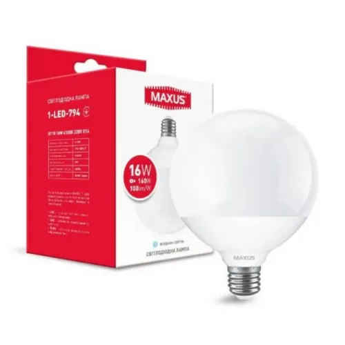 Лампа світлодіодна MAXUS G110 16W 4100K 220V E27 куля