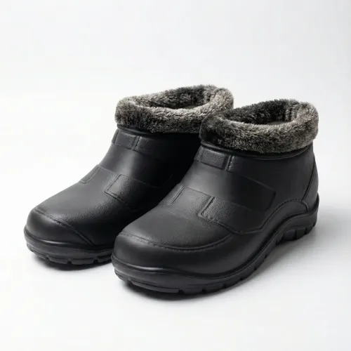 Калоші чоловічі зимові пінкові чорні на хутрі, Утеплені низькі черевики з ремінцем (розміри 41-45) 44