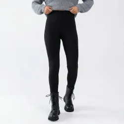 Леггинсы женские на меху черные (трикотаж), теплые зимние лосины с широким поясом, размеры 42-58 L