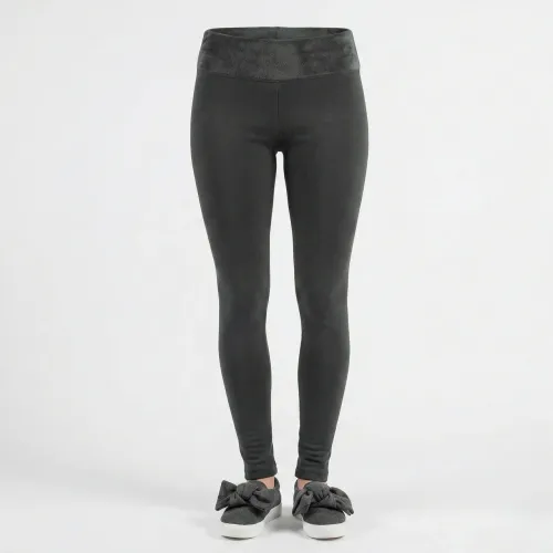 Легінси жіночі на хутрі темно-сірі, теплі зимові лосини з широким поясом, щільний трикотаж L