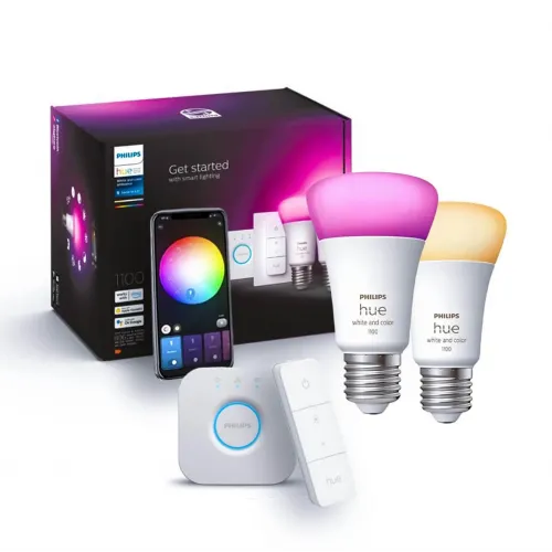 Стартовий комплект Philips Hue E27 White and Color 1100лм 75Вт 2 шт. + Dimmer + Блок керування Philips Hue Bridge, Apple HomeKit