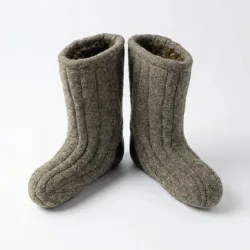Бурки повстяні зимові на хутрі. Валянки короткі сірі з посиленою п'ятою, теплі бабуші 41