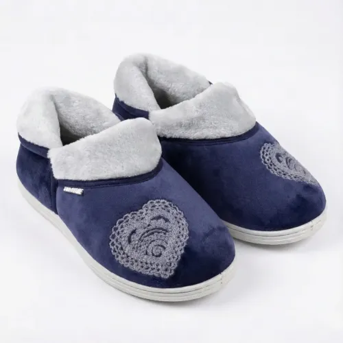 Чуні капці домашні сині з вишивкою Серце. Теплі жіночі бурки на хутрі Dagohome. Розміри 37-41 41