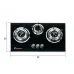 Газова плита AOYANG 3 конфорки (Врізна + Настільна). Скляна варильна поверхня 50х30 см, Чорна