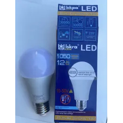 LED Лампа Іскра A60 12W 4000K E27 10-50 V (Груша) | Нейтральний білий світ | Низьковольтна для автономних систем