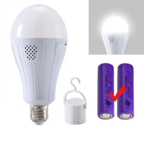 Лампочка LED E27 з акумулятором 2x18650 15W, 2 режими: від 220 В і автономно, аварійна лампа