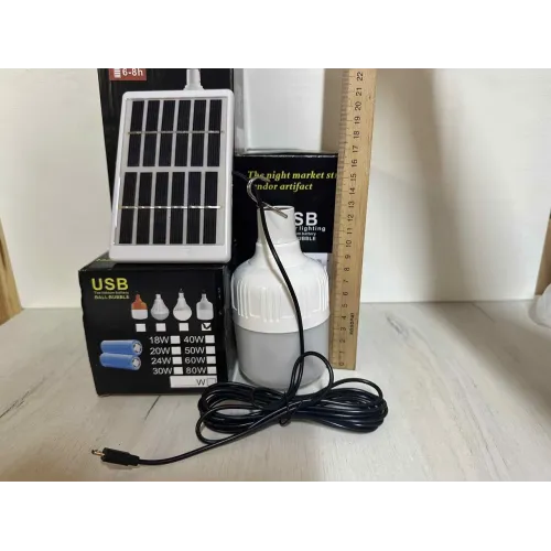 Лампа із сонячною панеллю Акумуляторна лампа для кемпінгу 20W/підвісна LED-лампочка