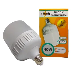 Світлодіодна промислова лампа 40 Вт Т110 E27 циліндричної форми 4000 Lm 6400 K Flash