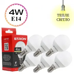 Комплект світлодіодних ламп ETRON 4W G45 3000K 220V E14 тепле світло (6 штук)