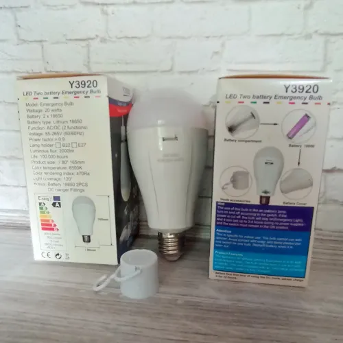 Лампочка з акумулятором 2 x18650 20w Енергозберігаючий Led лампа E27 Світлодіодна лампа