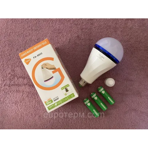 Лампа акумуляторна 30W, OKGO FA-6933, цоколь Е 27, 3 x 18650 аварійна лампа, світлодіодна LED лампа