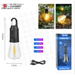 Акумуляторна лампочка CAMPING BT-002 з карабіном, світлодіодна Led-лампа з зарядкою від USB Tipe-C 9061