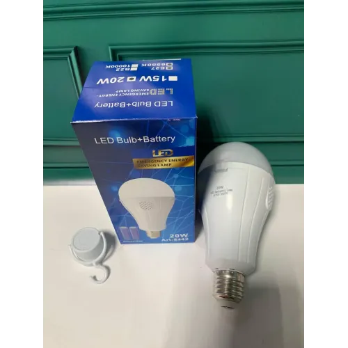 Світлодіодна лампа з акумулятором автономна аварійна 20W E27 лампочка з 2 акумуляторами 18650 і гачком