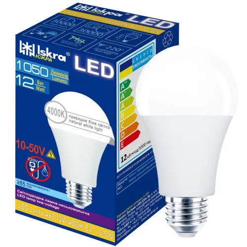 Низьковольтна лампа світлодіодна ІСКРА LED A60 12W 4000K E27 10-50В