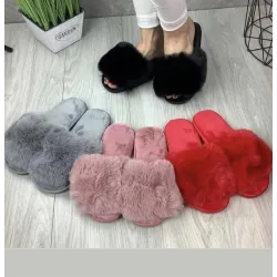 Жіночі домашні капці Пухнастики з еко-хутра Чорний 40