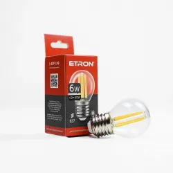 Світлодіодна філаментна лампа ETRON 6W G45 E27 3000K тепле світло, прозора, енергозберігаюча