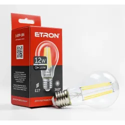 Світлодіодна філаментна лампа ETRON 12W A60 E27 4200K нейтральне світло, прозора, енергозберігаюча