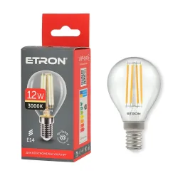 Світлодіодна філаментна лампа ETRON 1-EFP-1147 G45 12W 3000K E14 тепле світло, прозора, енергозберігаюча