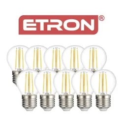 Набір LED філаментних ламп ETRON G45 E27 5W 4200K, біле світло, 10 шт, прозорі
