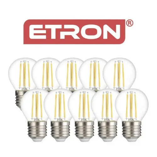 Набір LED філаментних ламп ETRON G45 E27 5W 4200K, біле світло, 10 шт, прозорі