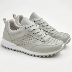 Жіночі кросівки Світло-сірі з перфорацією еко-шкіра (36-41) класичні повсякденні кеди 38