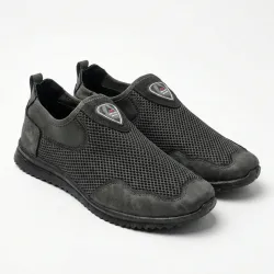 Чоловічі літні сліпони сірі сітка + нубук. Дихаючі мокасини без шнурків 41-45 45