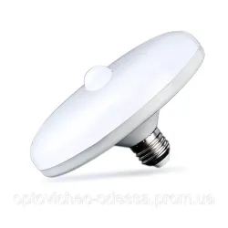 Лампа світлодіодна з датчиком руху PJ-FDD001 алюмінієва 24W E27 діаметр 150 мм Білий Хіт продажу!