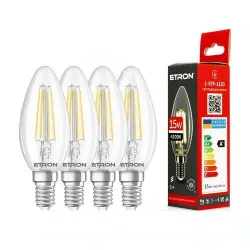 Комплект філаментних ламп ETRON Filament 4 шт 15Вт 4200K С35 E14 1-EFP-1120-4