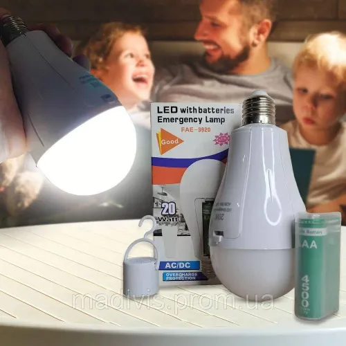 LED лампа FA-3920 з акумуляторами та гачком 20W, аварійне освітлення