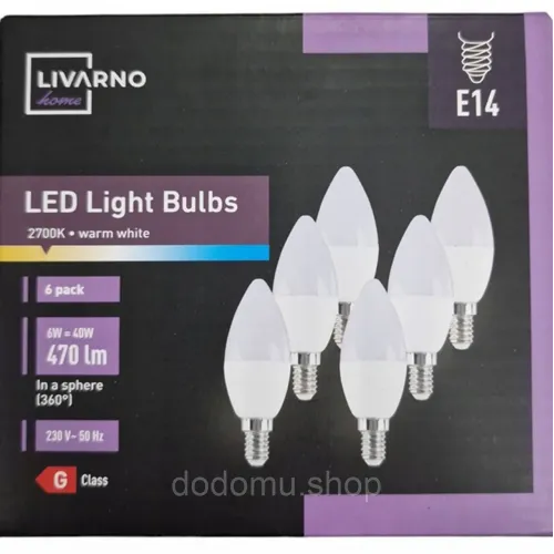 LED лампочки Livarno Home E14 470 лм 6 Вт (аналог 40 Вт) Тепле світло 2700K Набір 6 шт