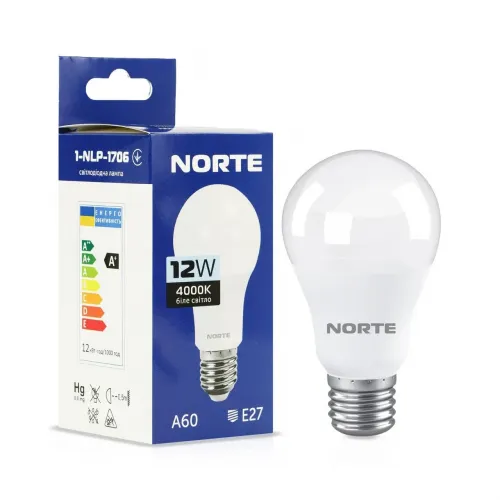 Світлодіодна лампа LED 12W 4000K E27 A60 NORTE 1-NLP-1706