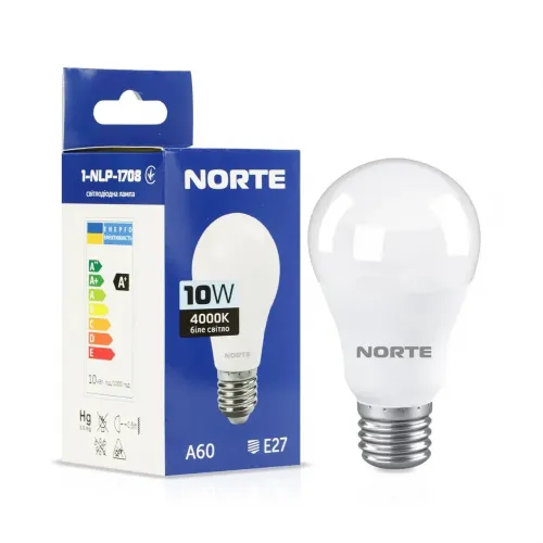 Світлодіодна лампа LED 10W 4000K E27 A60 NORTE 1-NLP-1708