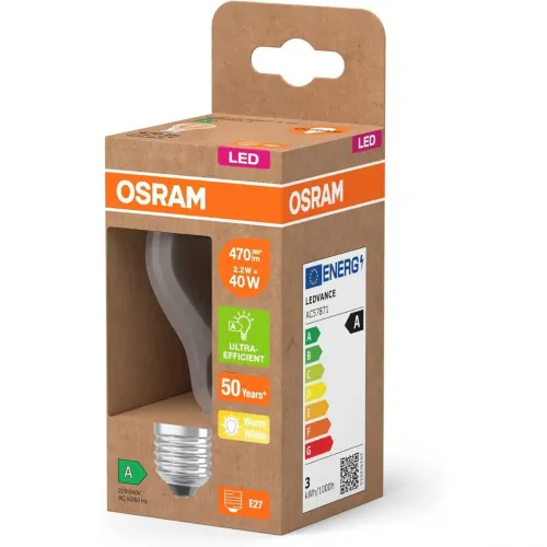OSRAM LED Classic A60 2.2W, заміна 40W, світлодіодна лампа E27 з філаментною ниткою, 470 лм, яскраво-біла