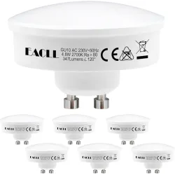Набір з 6 ультратонких LED ламп EACLL GU10 потужністю 4.8 Вт, теплим білим світлом 2700K, світловим потоком 347 лм та кутом освіт