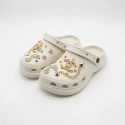 Жіночі білі сабо-кроси на платформі з джиббітсами (ланцюжки, лого), 36-41 41