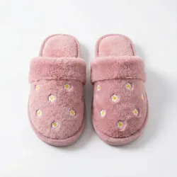 Жіночі плюшеві кімнатні капці Рожеві з ромашками (40-41). М'які домашні капці хутряні 39