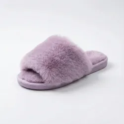 Жіночі домашні капці пухнасті хутряні бузкові (лаванда) відкриті м'які (36-41) 38