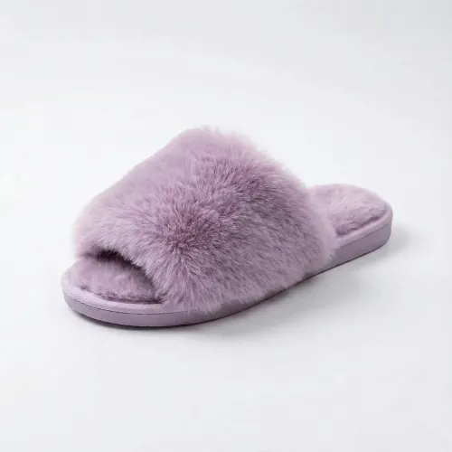 Жіночі домашні капці пухнасті хутряні бузкові (лаванда) відкриті м'які (36-41) 38